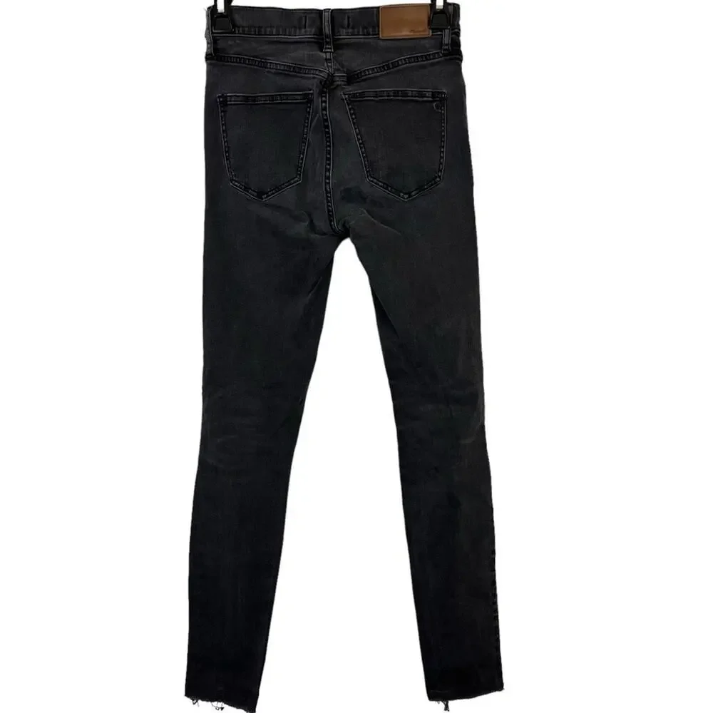 MADEWELL HIGH RISER Black Gray Wash SKINNY SKINNY Zip Fly Raw Hem Jeans sz 25